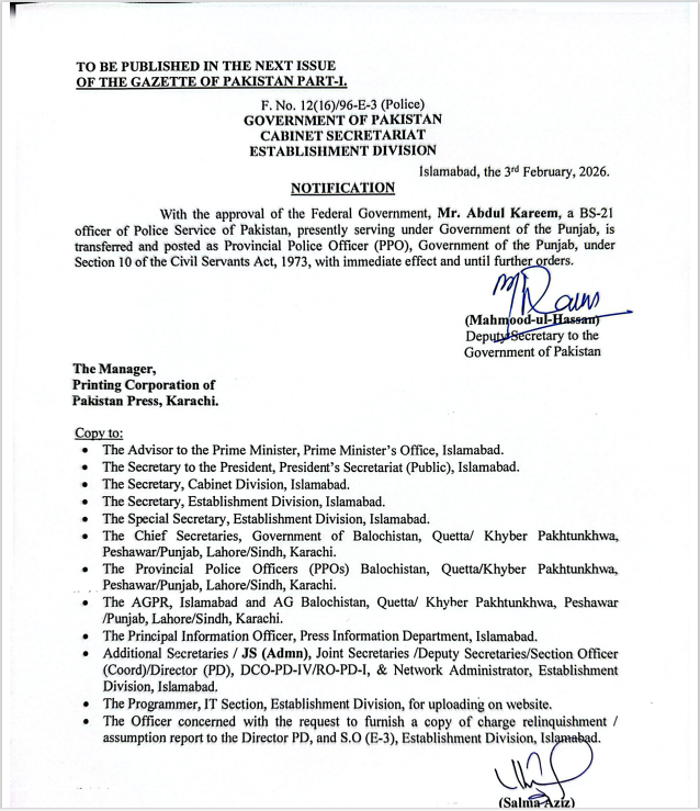 NEW IG Punjab Police Name